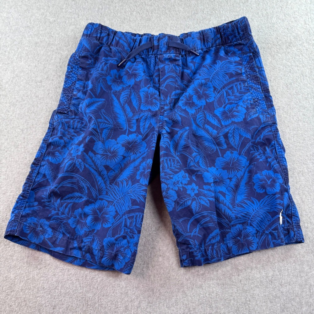 Polo Ralph Lauren Kids Blue Floral Tropical Shorts Sz L 14-16 Cotton Drawstring
